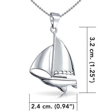 Sterling Silver Sailboat Pendant With Chain Set TSE750 - Jewelry